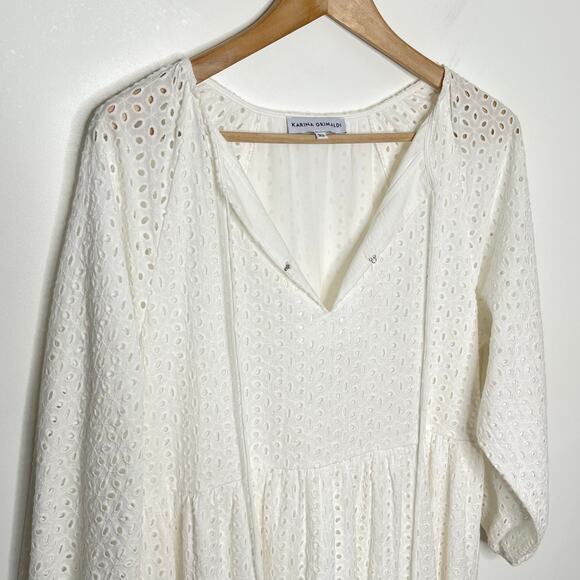 Karina Grimaldi Womens Irina Eyelet Mini Dress XS White Boho Tasseled Tiered - Picture 5 of 11